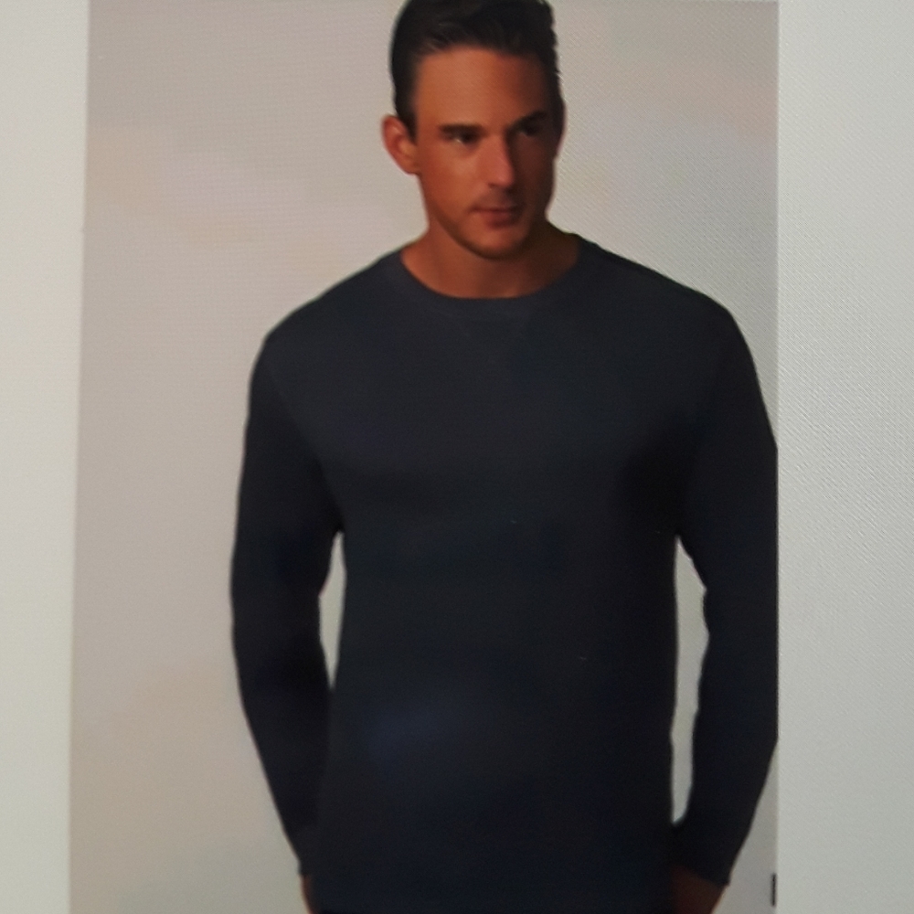 New Lee Blue Crew Neck Waffle Knit Long Sleeve Tee